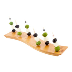 Pixy Curved Natural Bamboo Pick Stand / Skewer Holder - 20 holes - 12 1/2