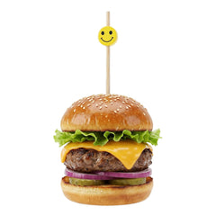 Pixy Yellow and Black Bamboo Smiley Face Skewer - 6