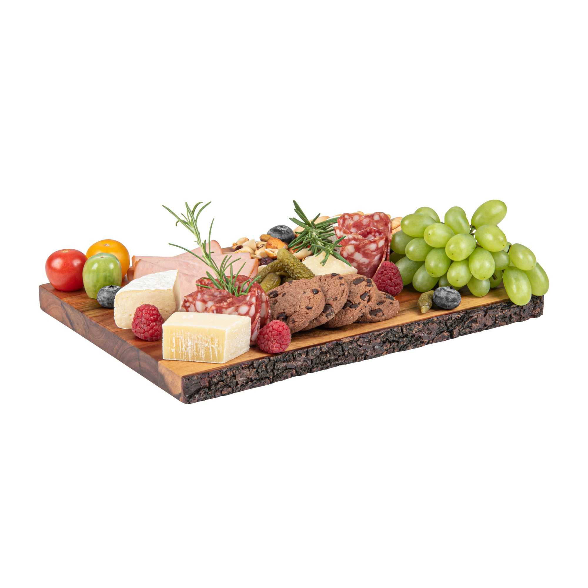 Eco Display Rectangle Natural Acacia Serving Board - Varnished, Bark Edges - 12" x 8" x 3/4" - 1 count box