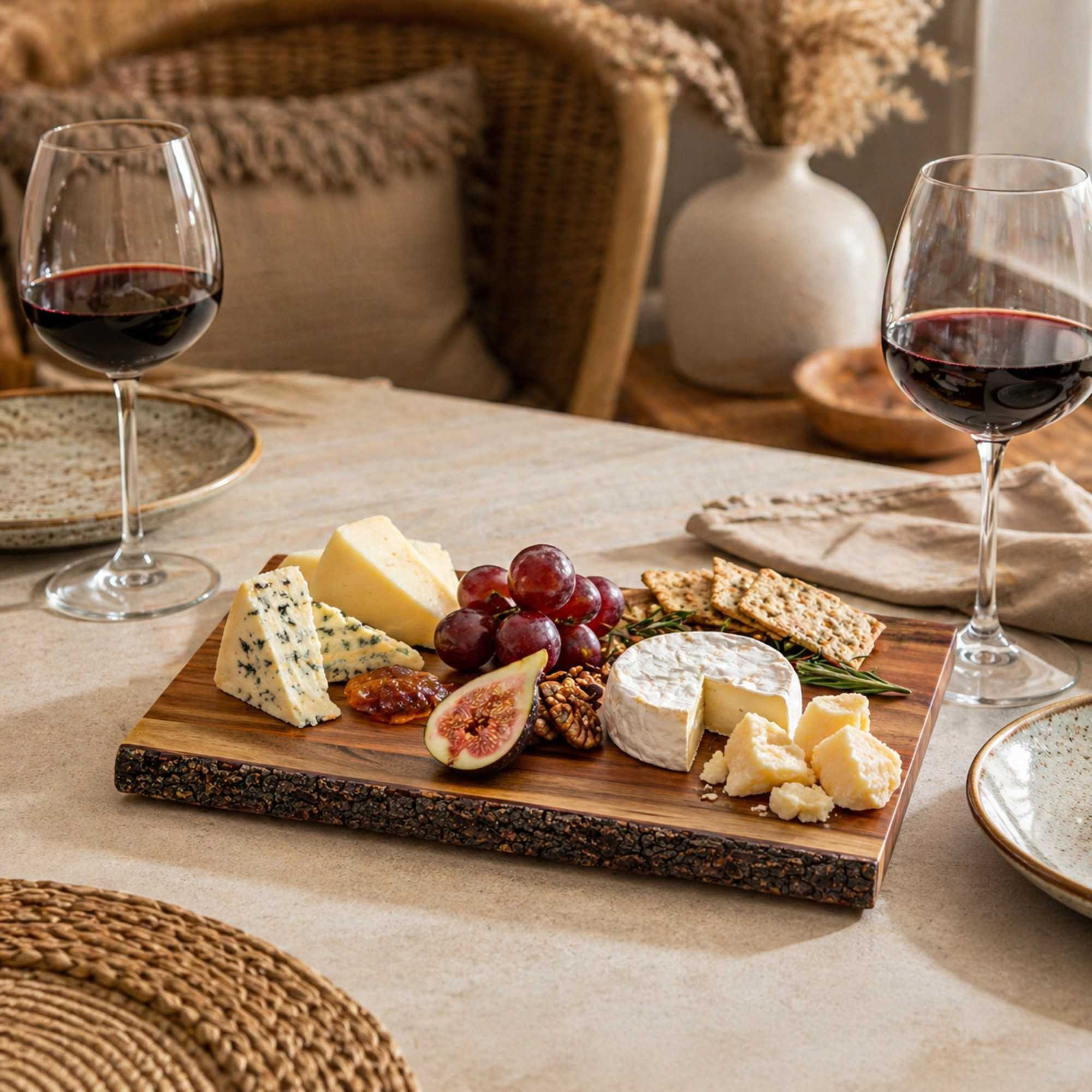Eco Display Rectangle Natural Acacia Serving Board - Varnished, Bark Edges - 12" x 8" x 3/4" - 1 count box