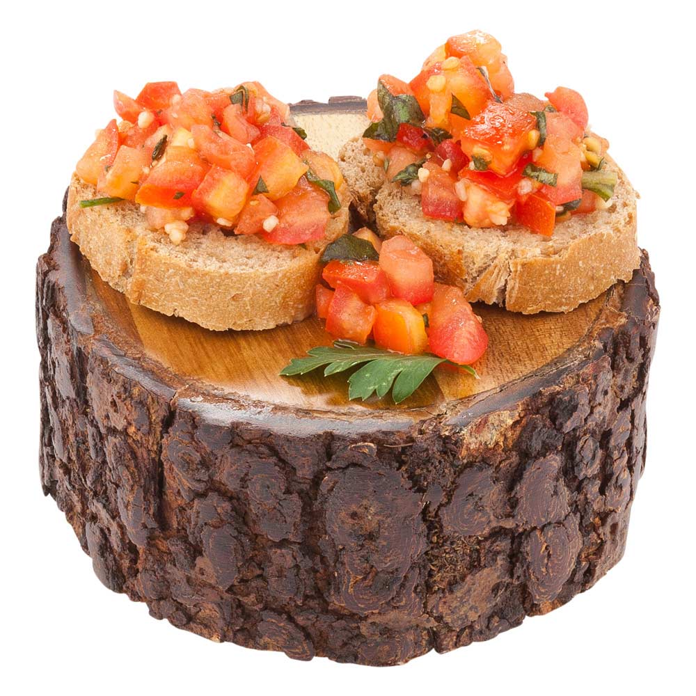 Eco Display Round Natural Acacia Small Riser - Varnished, Bark Edges - 4" x 4" x 2" - 1 count box