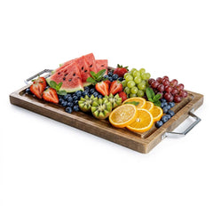 Eco Display Campagna Rectangle Natural Wood Small Serving and Cutting Board - Chrome Hardware - 21 1/2