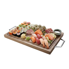 Eco Display Campagna Rectangle Natural Wood Large Serving and Cutting Board - Chrome Hardware - 23 1/2