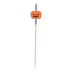 Pixy Orange Bamboo Jack-o-Lantern Pick - 4
