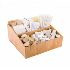 Bambuddha Square Natural Bamboo Condiment Organizer - 9 Compartments - 11 3/4