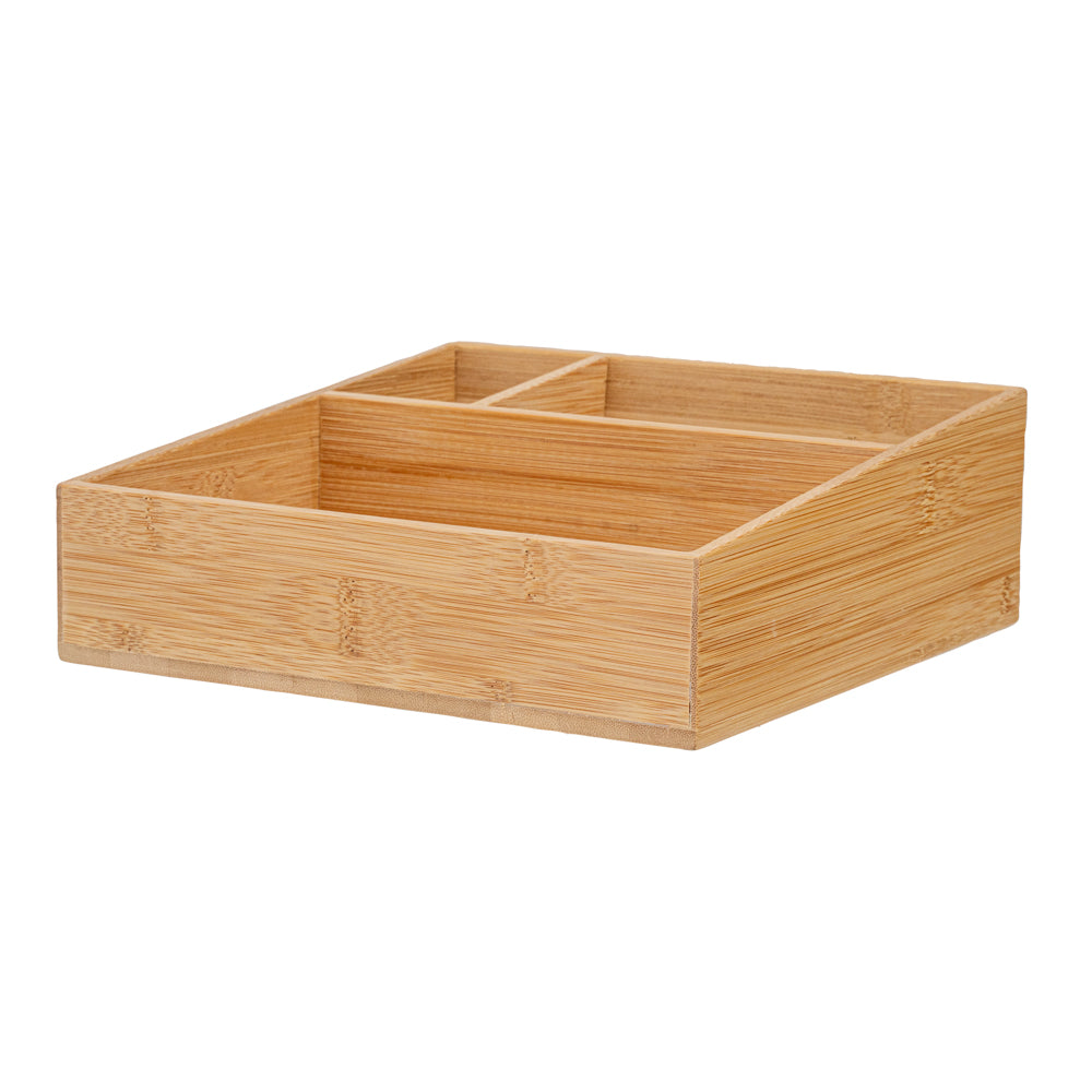 Restpresso Square Natural Bamboo Packet Organizer - 8 1/4" x 8 1/4" x 2" - 1 count box