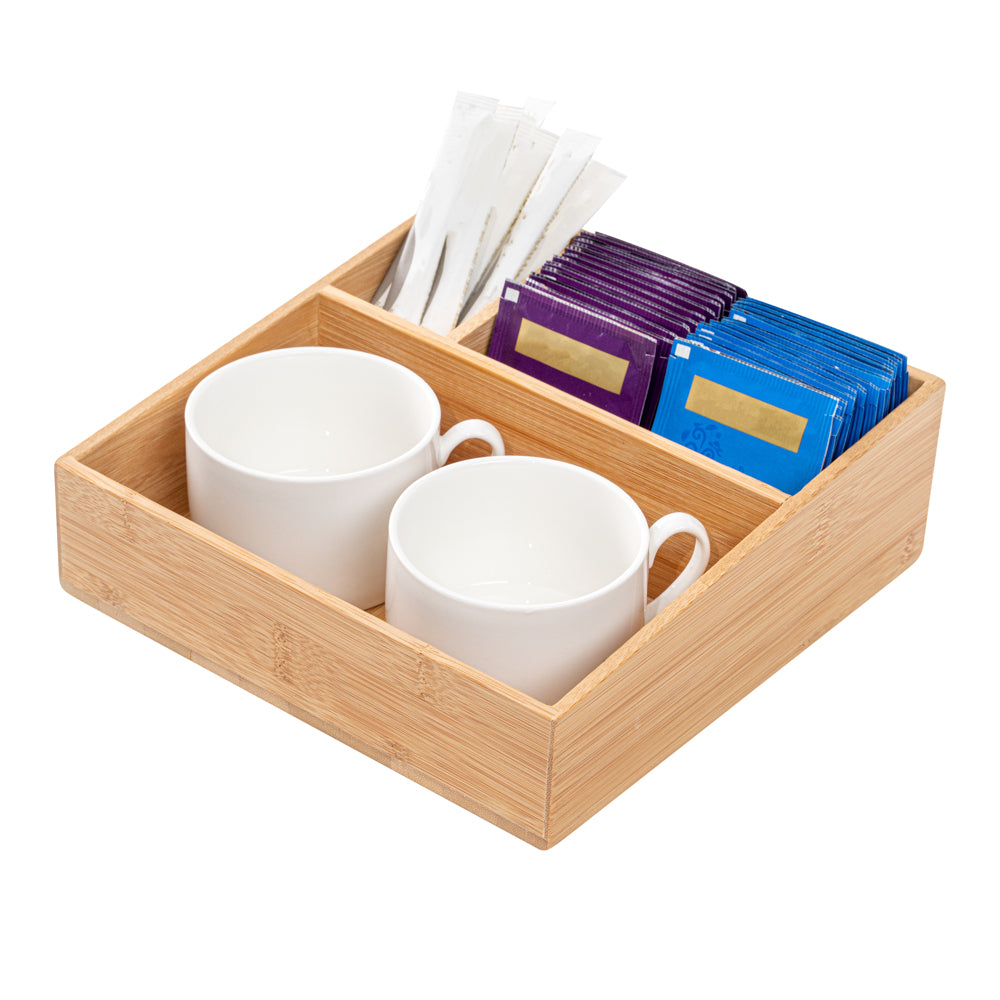 Restpresso Square Natural Bamboo Packet Organizer - 8 1/4" x 8 1/4" x 2" - 1 count box