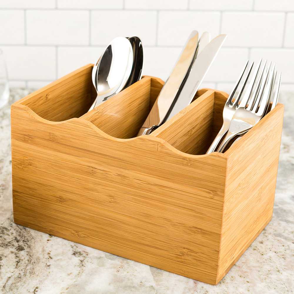 Eco Display Rectangle Natural Bamboo Flatware Display - 8 1/4" x 5 1/2" x 4 3/4" - 1 count box