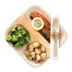 Natural Bamboo Flatware Set - with White Napkin - 6 3/4