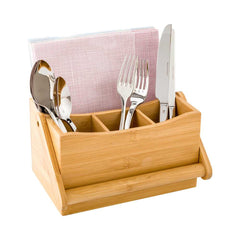 Eco Display Natural Bamboo Flatware Holder - with Handle - 8 1/4