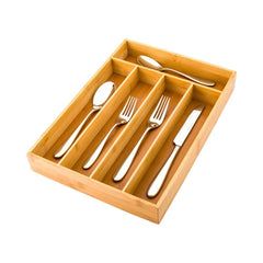 Eco Display Natural Bamboo Flatware Drawer Organizer - 5 Compartments - 13