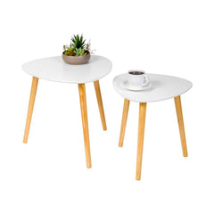 Nature Tek Triangle Natural Bamboo Coffee Table Set - White Top , 2-Piece - 19