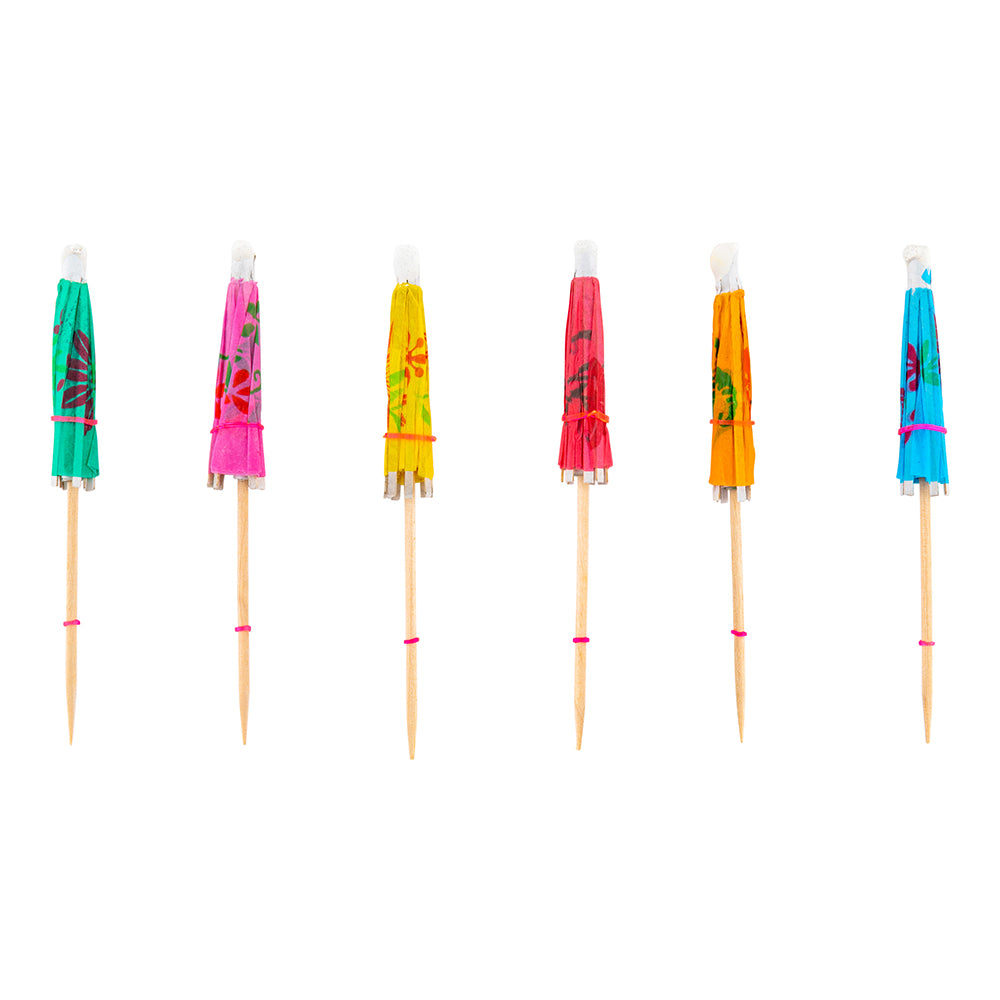 Pixy Assorted Bamboo Cocktail Umbrella Parasol Pick - 7 colors - 4" x 1/4" x 1/4" - 1000 count box