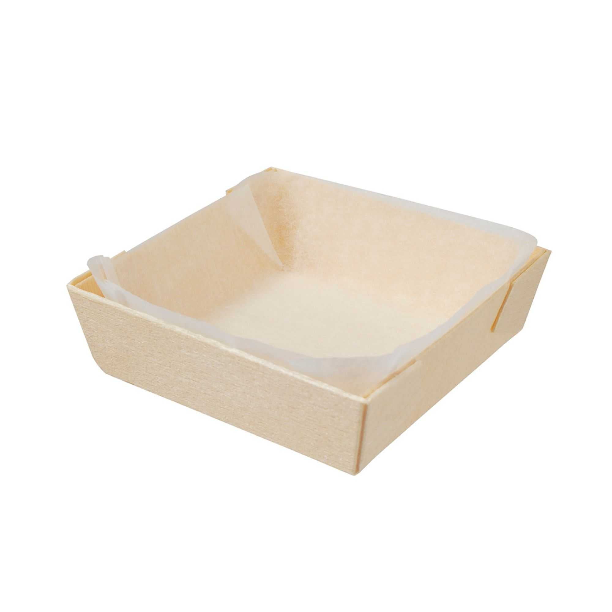 Taipei Poplar Baking / Serving Container - with Paper Liner - 2 3/4" x 2 3/4" x 3/4" - 100 count box