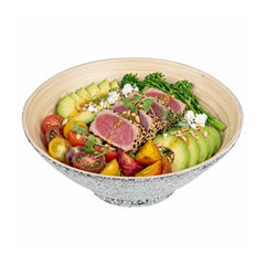Bambuddha 29 oz Round Gray Spun Bamboo Eggshell Serving Bowl - 8 1/4