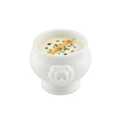 Chef 101 6 oz Round White Porcelain Lion Head Soup Bowl - 4