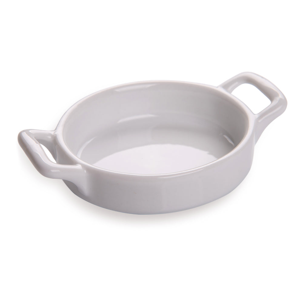 Chef 101 Round White Porcelain Mini Handled Plate - 4" x 2 3/4" x 1" - 10 count box