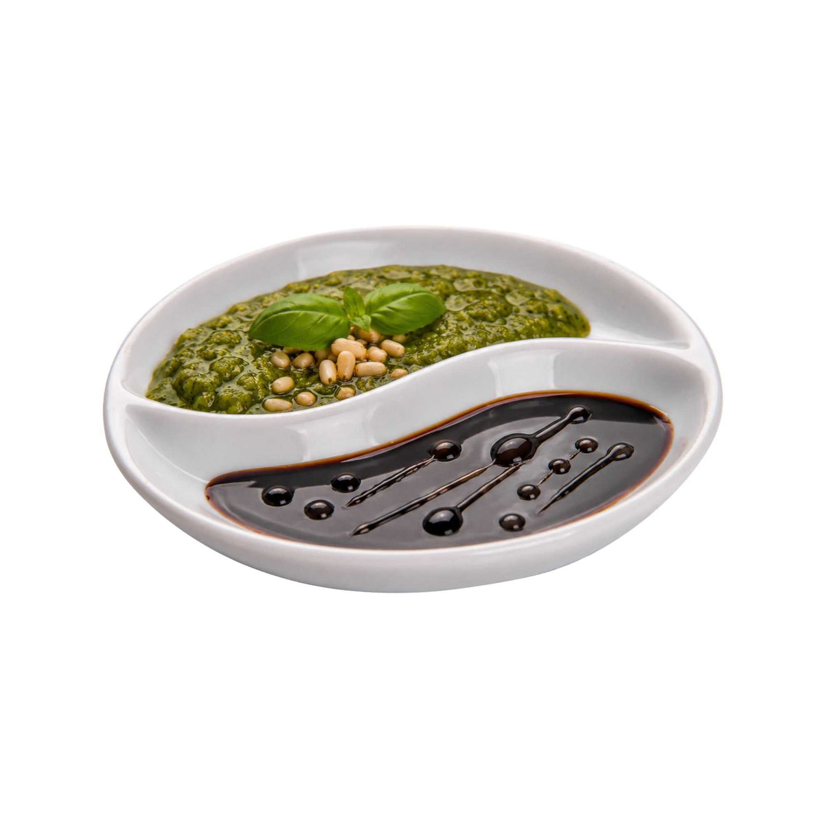 Chef 101 Round White Porcelain Mini Yin Yang Sauce Plate - 3 1/2" x 3 1/2" x 1/2" - 10 count box