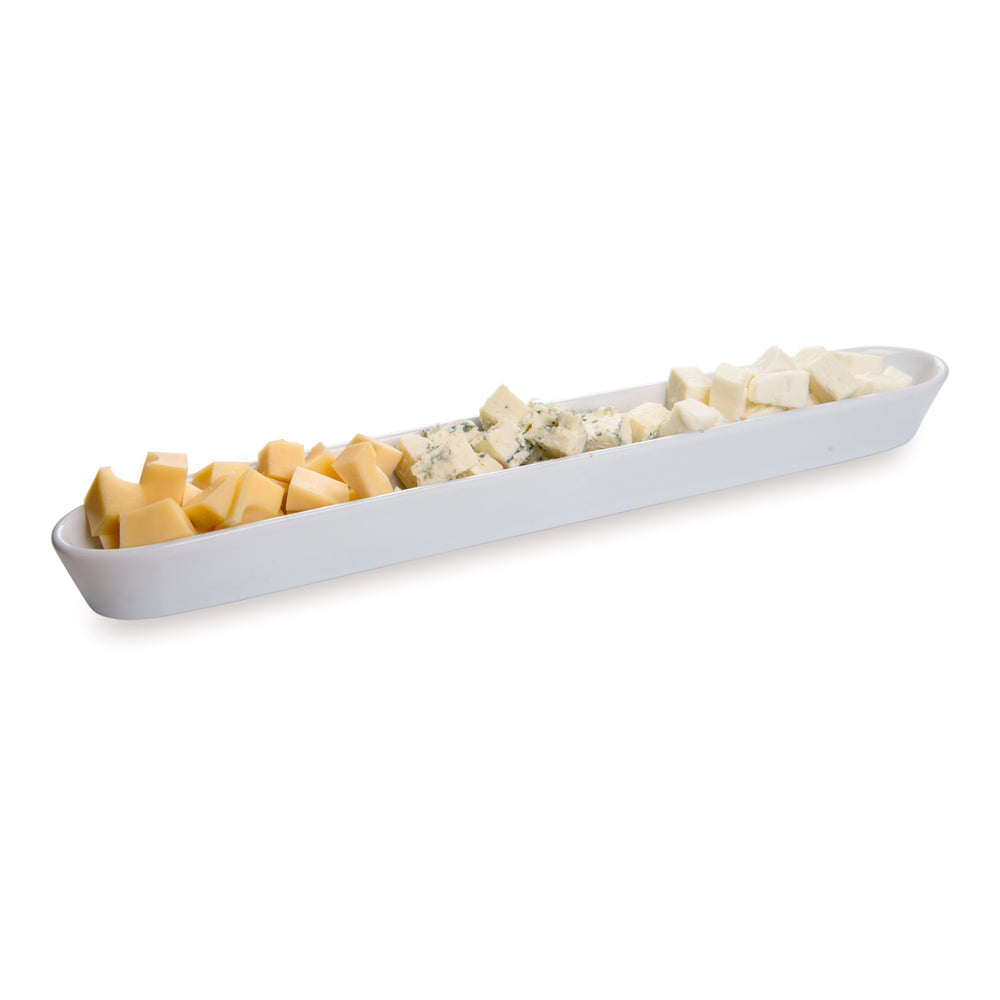 Chef 101 Siluro 10 oz White Porcelain Olive Plate - 12" x 1 1/2" x 1" - 1 count box