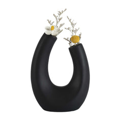 Table Art Black Ceramic U-Shaped Vase - 6 8/2'' x 3'' x 8 3/4'' - 8 count box