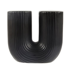 Table Art Black Ceramic U-Shaped Vase - 5 3/4'' x 2 3/4'' x 5 1/2'' - 1 count box