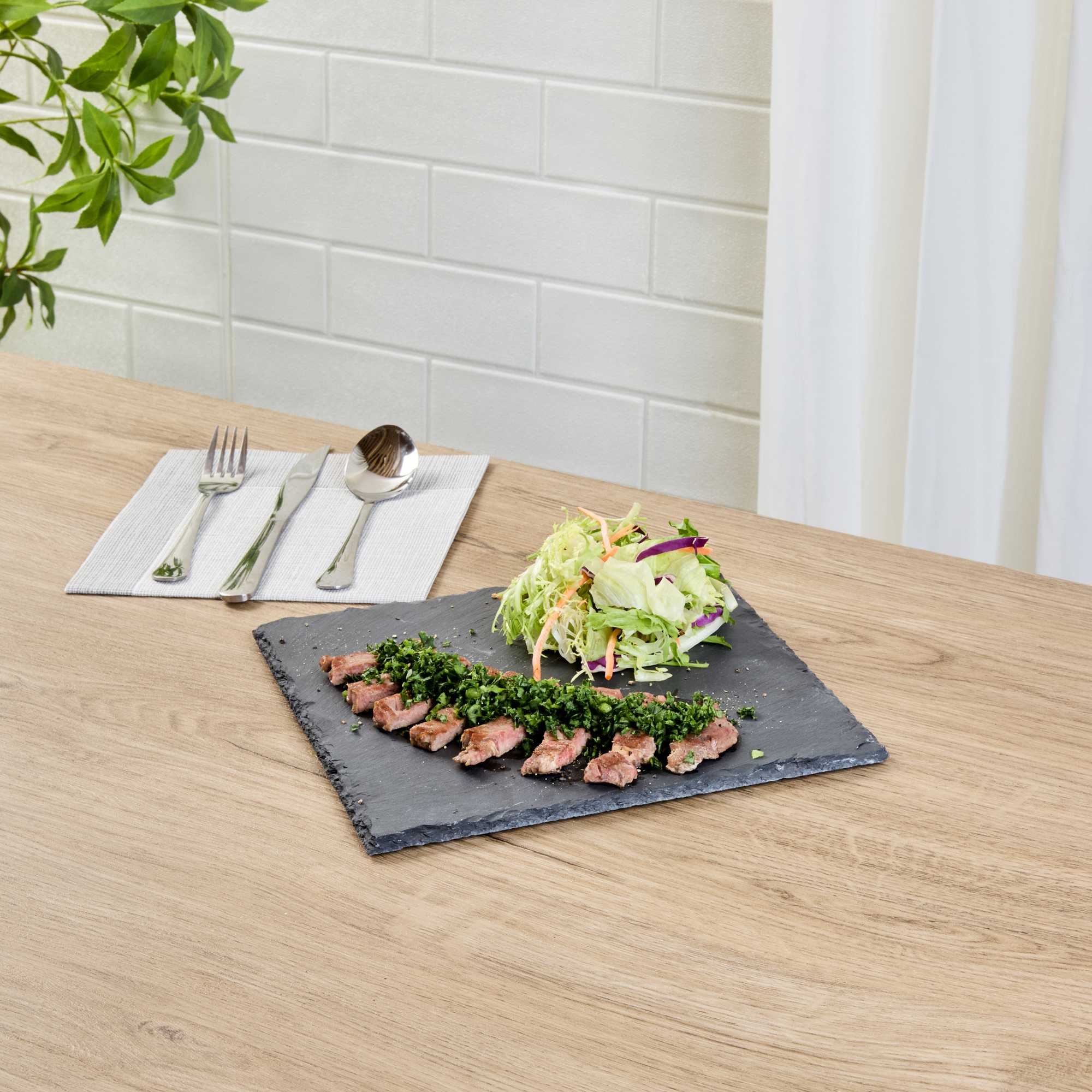 Stone Tek Square Black Slate Serving Plate - 10" x 10" - 4 count box