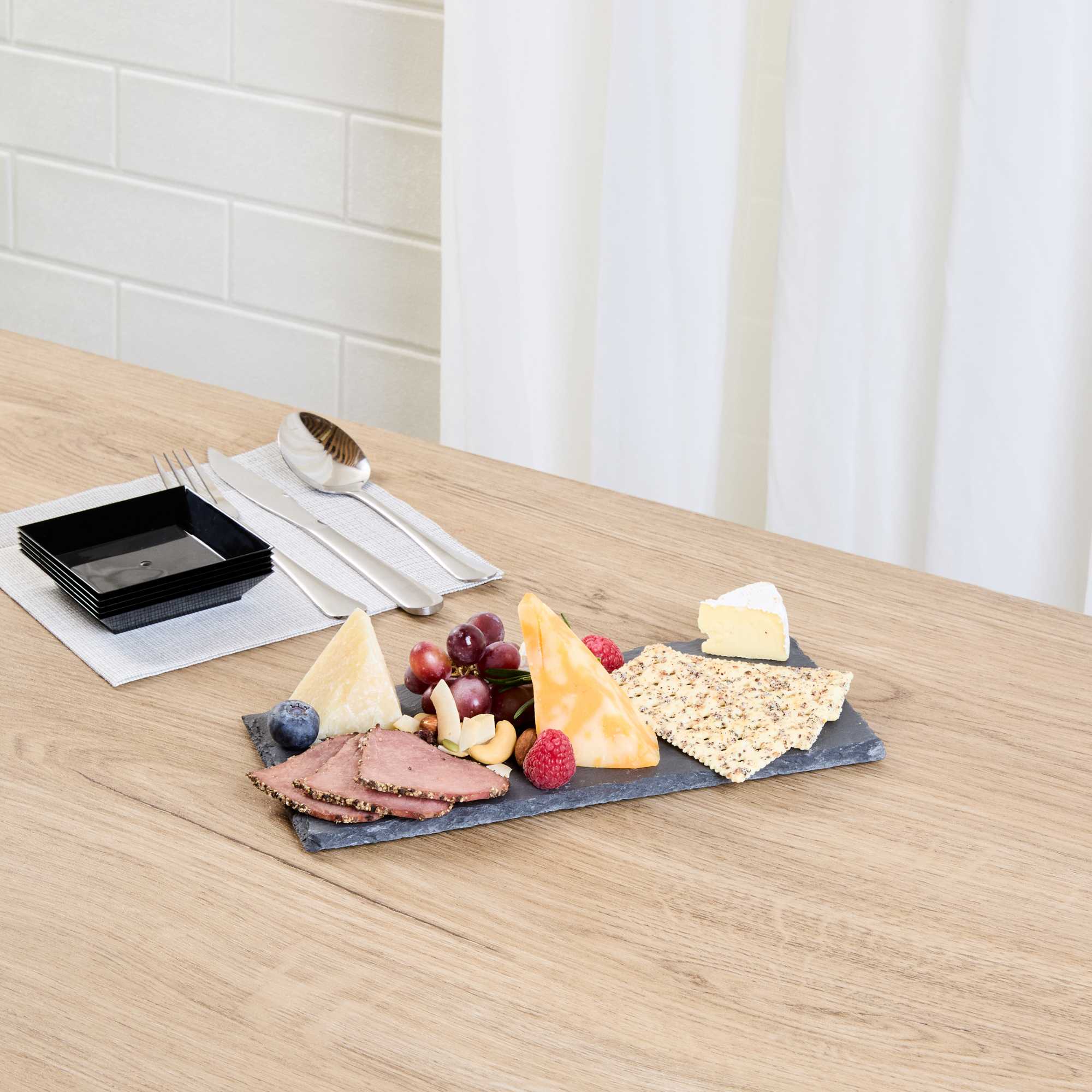Stone Tek Rectangle Black Slate Serving Plate - 9 3/4" x 4 3/4" - 4 count box