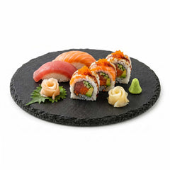 Stone Tek Round Black Slate Appetizer / Tasting Plate - 6