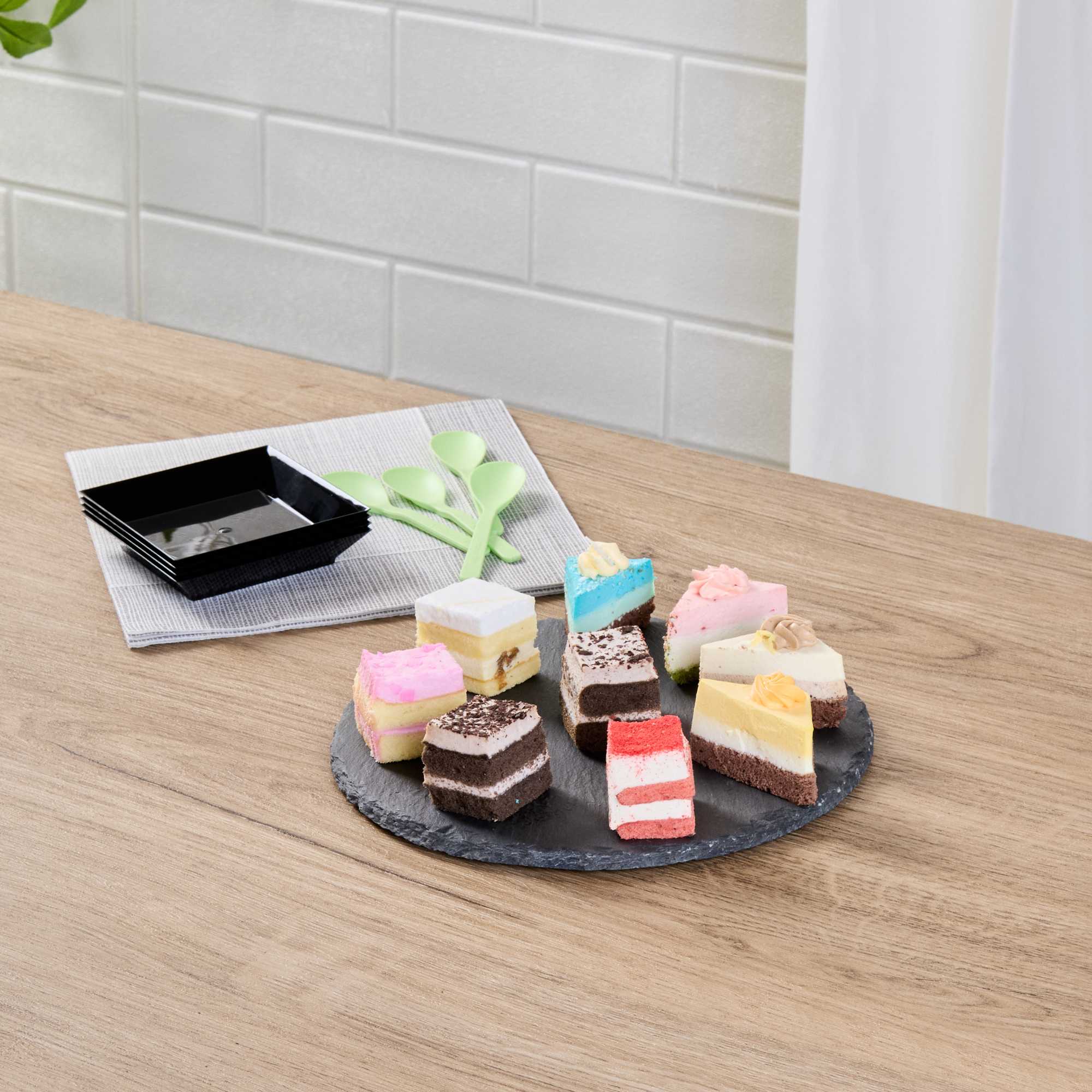 Stone Tek Round Black Slate Serving Plate - 7 3/4" x 7 3/4" - 10 count box