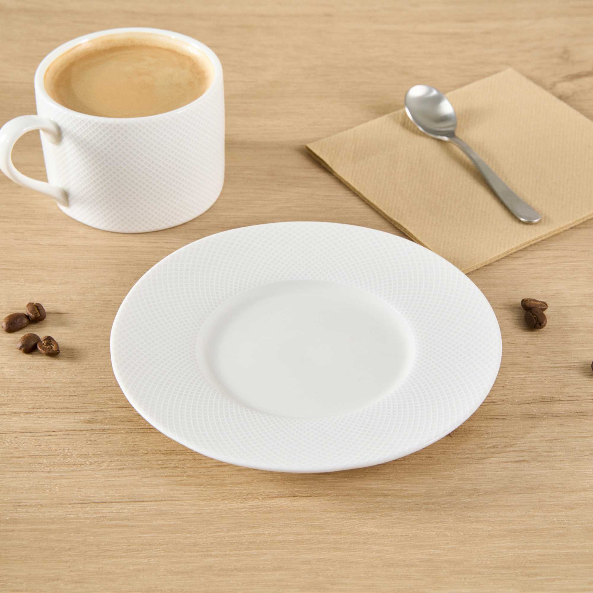 German Standard Round Beige Mesh Embossed Porcelain Saucer - 6 1/4" x 6 1/4" - 4 count box