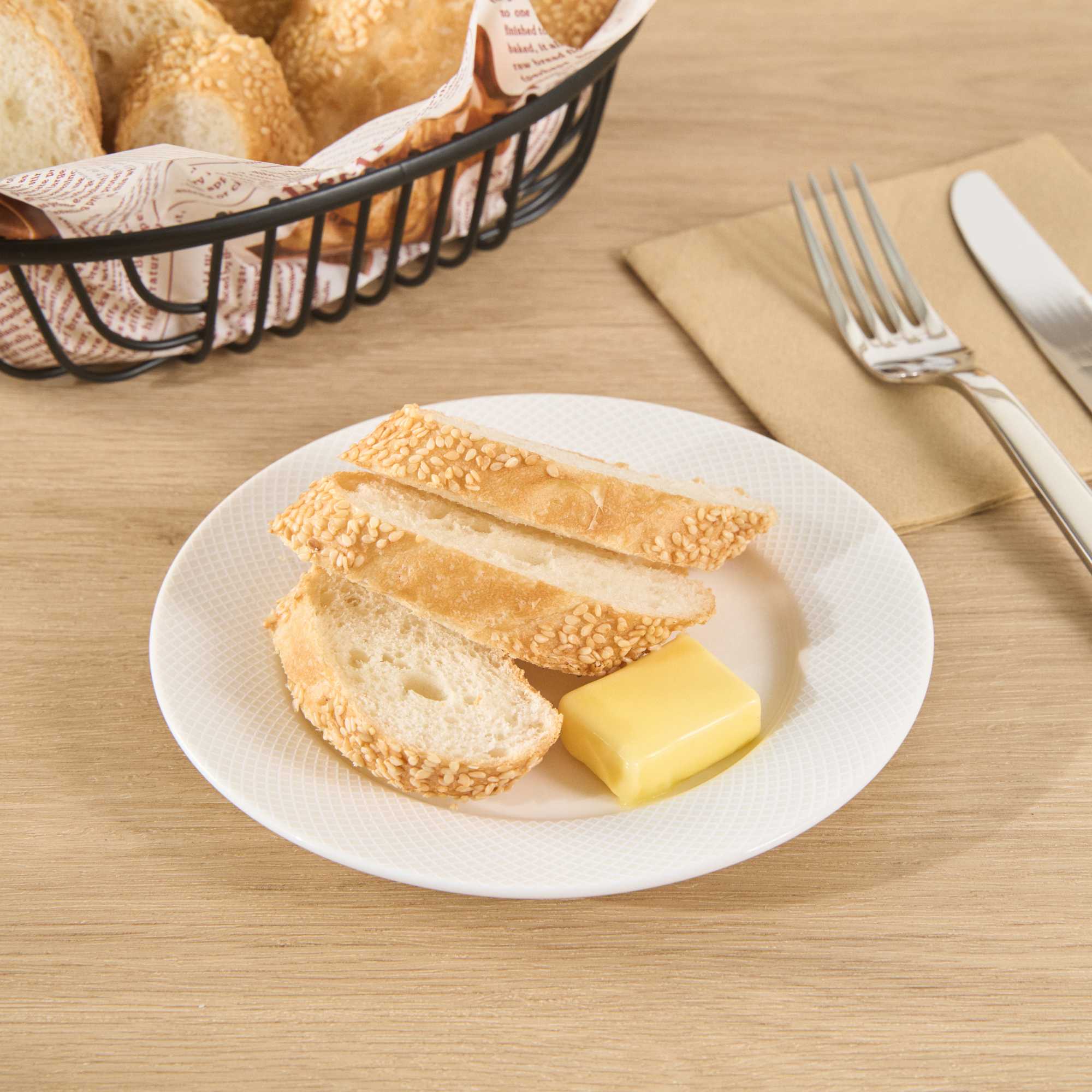 German Standard Round Beige Mesh Embossed Porcelain Bread and Butter Plate - 6 1/2" x 6 1/2" x 3/4" - 4 count box