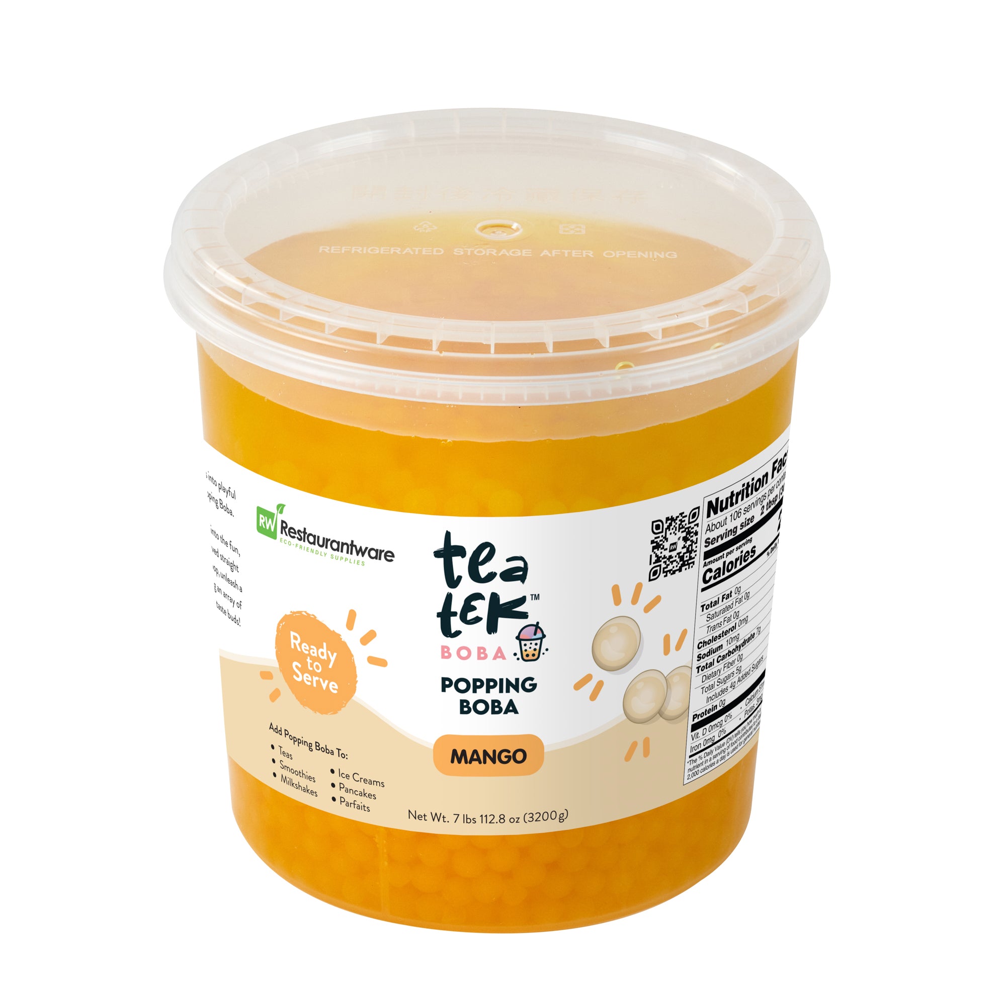 Tea Tek 7 lb Mango Popping Boba - 4 count box