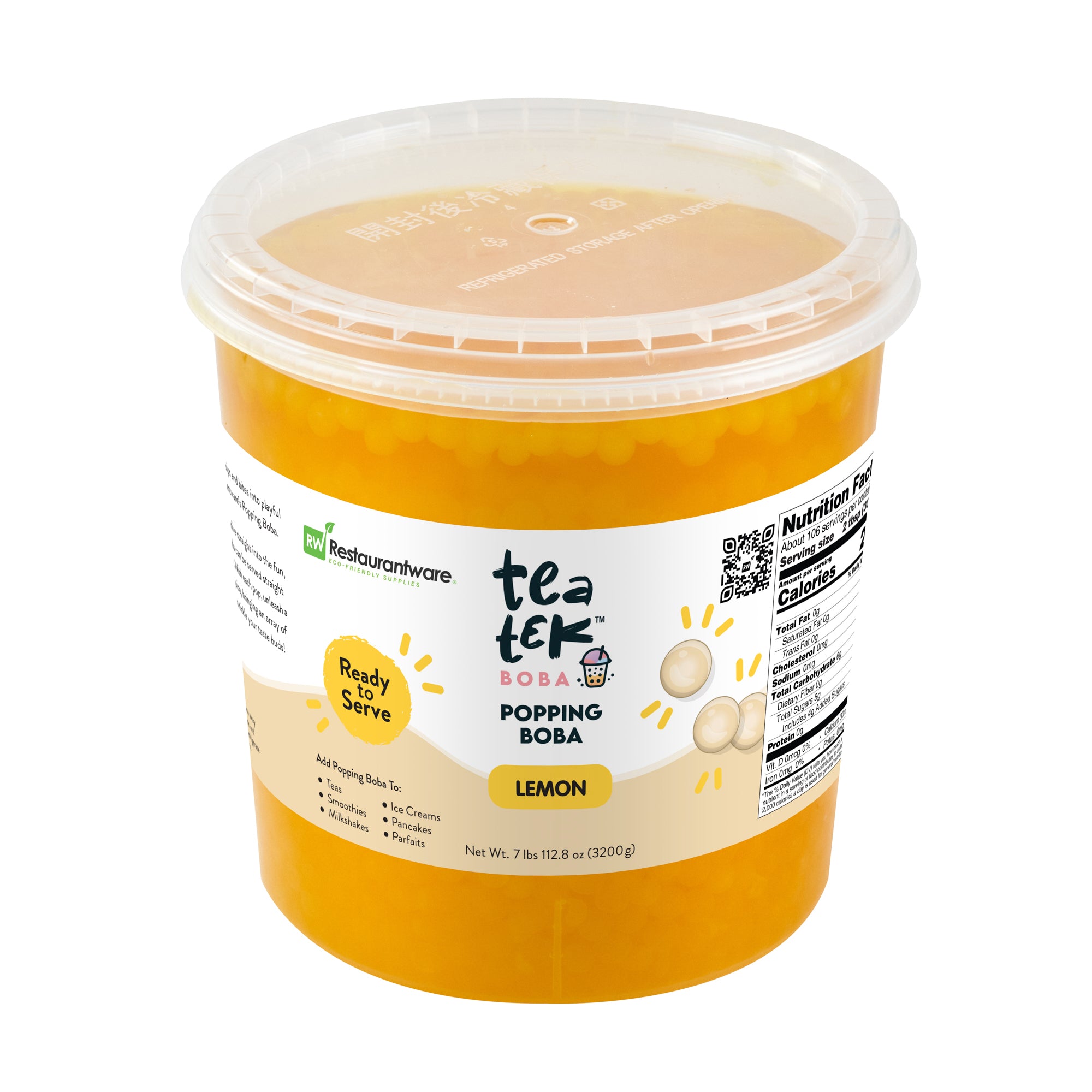 Tea Tek 7 lb Lemon Popping Boba - 4 count box