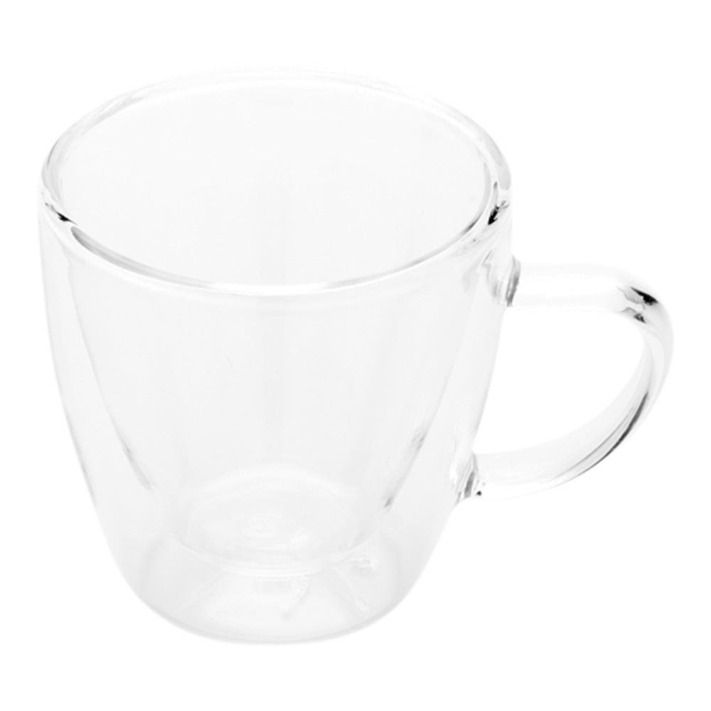 Forma Professional 3 oz Round Glass Espresso Cup - Double Wall, with Handle - 2 1/2" x 2 1/2" x 2 1/2" - 10 count box