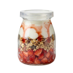 Vetri 5 oz Round Nostalgic Milk and Yogurt Glass - with Plastic Lid - 2 1/2