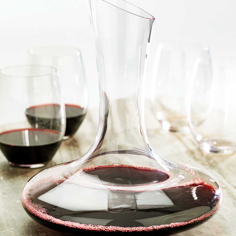 BordeauxWare 50 oz Glass Large Slanted Wine Decanter - Hand-Blown, Crystal - 8 3/4" x 8 3/4" x 10 1/4" - 1 count box