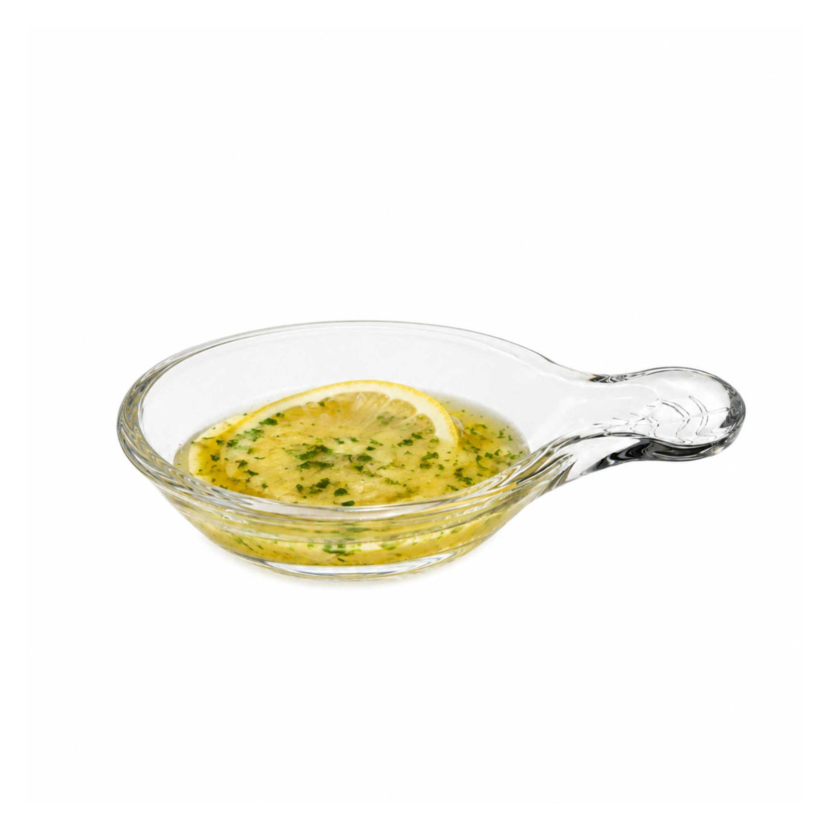 Mini Serve 2 oz Glass Leaf Mini Tasting Dish - Etched, with Handle - 4 3/4" x 2 1/4" x 1" - 6 count box