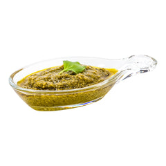 Mini Serve 2 oz Glass Leaf Mini Tasting Dish - Etched, with Handle - 4 3/4