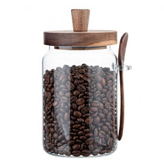 Vetri 29 oz Glass Storage Jar - with Acacia Lid and Spoon - 3 1/4