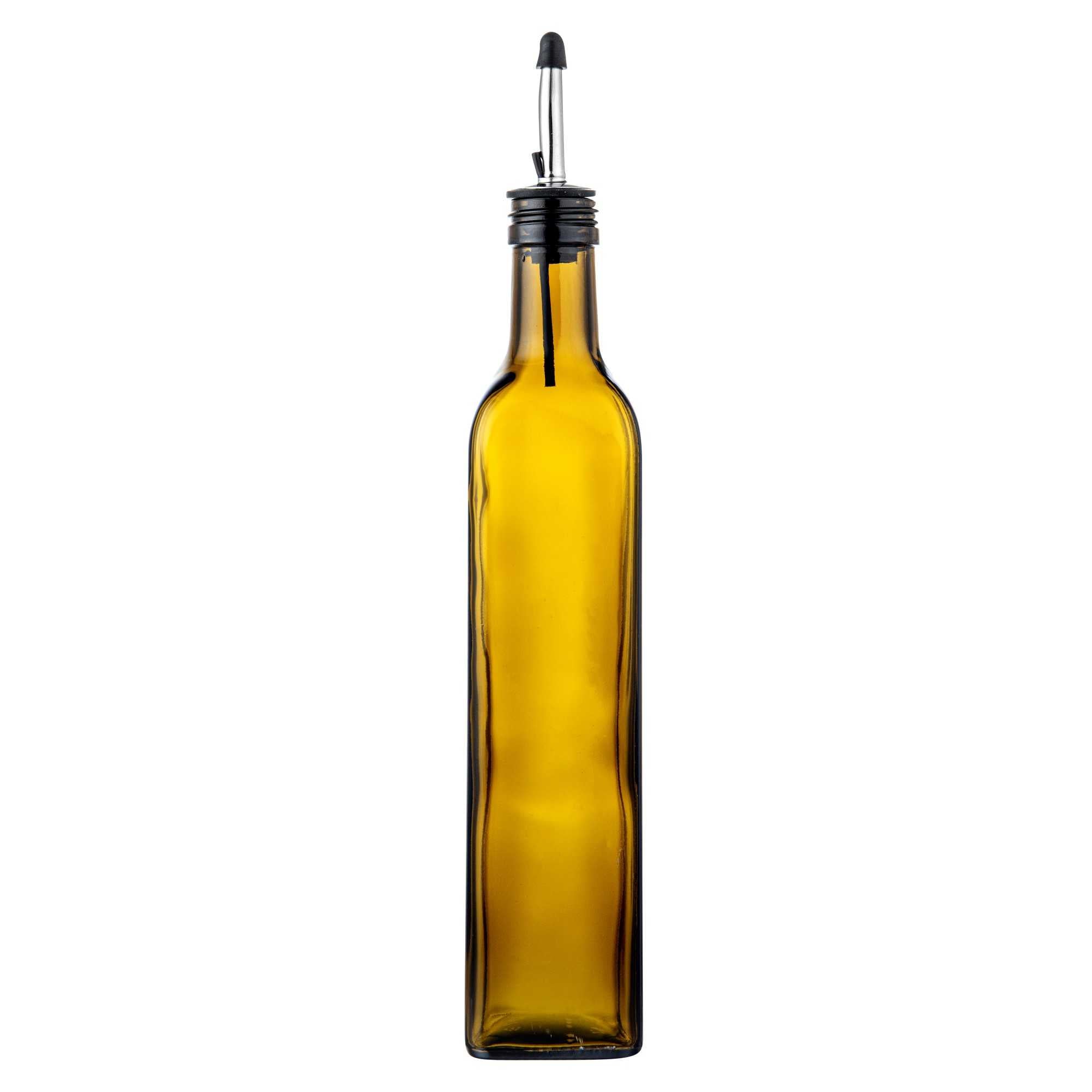 Chef 101 17 oz Amber Glass Olive Oil Dispenser - with Stainless Steel Pourers, Funnel Kit - 12 1/4" x 3 1/4" x 3 1/4" - 1 count box