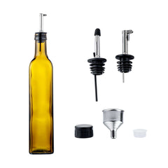 Chef 101 17 oz Amber Glass Olive Oil Dispenser - with Stainless Steel Pourers, Funnel Kit - 12 1/4