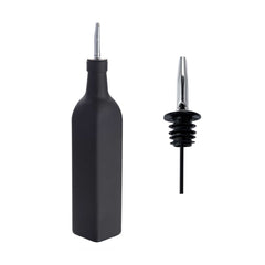 Chef 101 17 oz Black Glass Olive Oil Dispenser - with Stainless Steel Pourer, Funnel Kit - 2 1/4