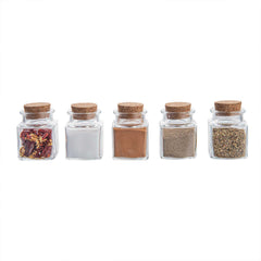Chef 101 2 oz Square Clear Glass Herb Storage Jar - with Cork Lid - 1 1/2