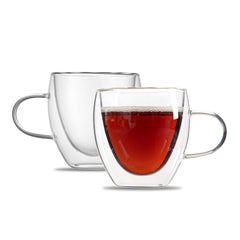 Forma Professional 5 oz Glass Coffee Cup - Double Wall, Borosilicate, with Handle - 2 1/2'' x 2 1/2'' x 3 1/4'' - 2 count box