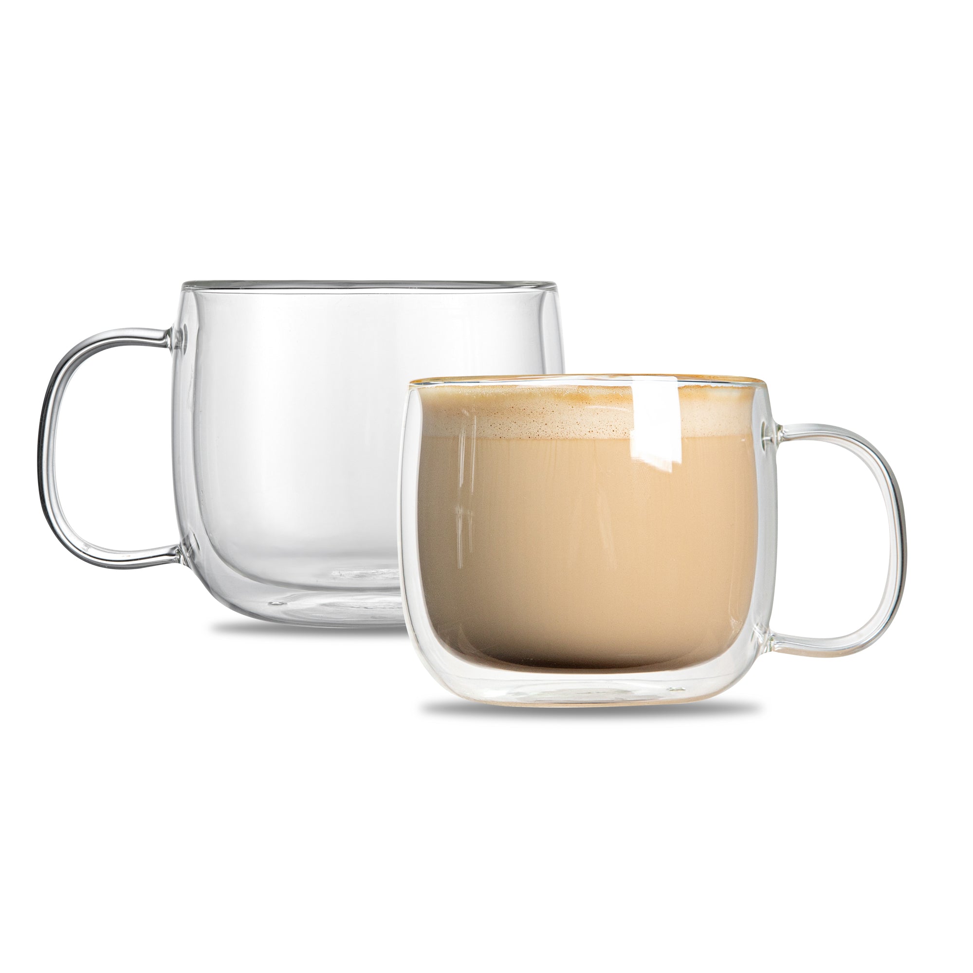 Forma Professional 17 oz Glass Coffee Mug - Double Wall, Borosilicate, with Handle - 5 1/2'' x 5 1/2'' x 3 3/4'' - 12 count box