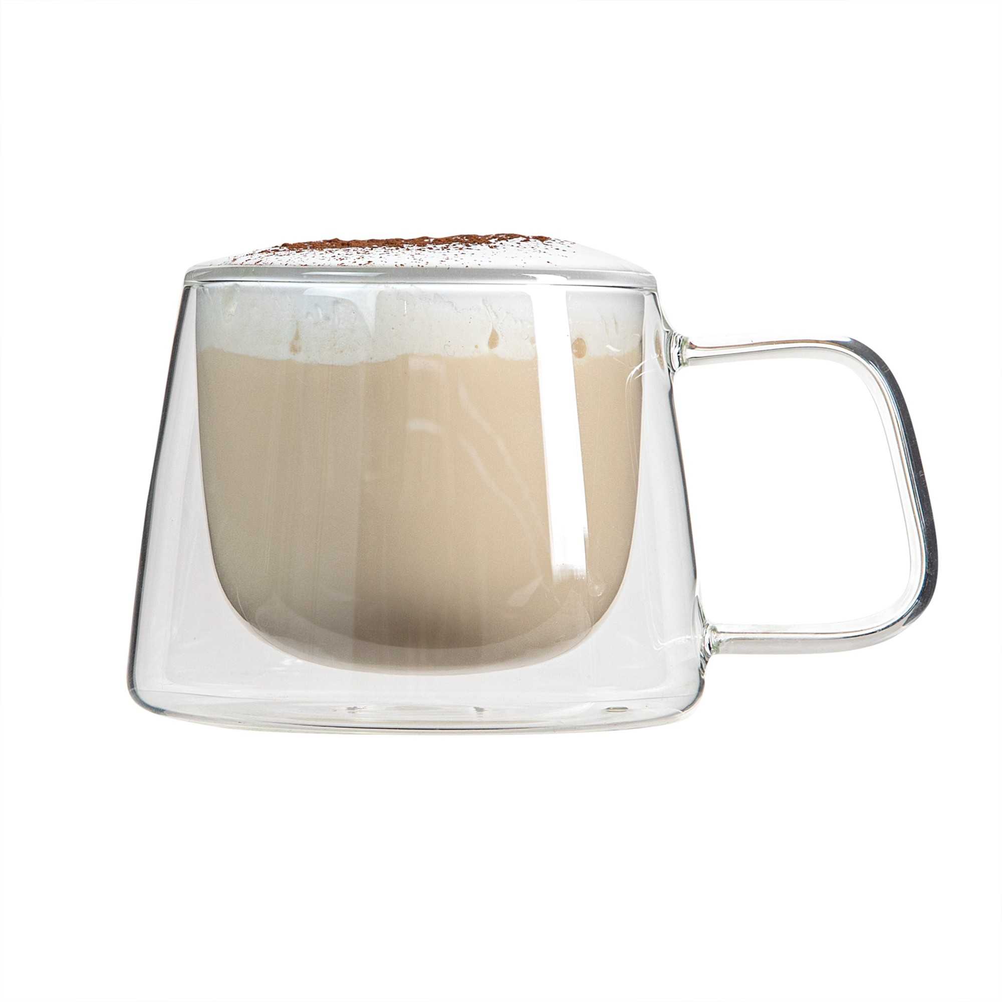 Forma Professional 7 oz Glass Coffee Mug - Double Wall, Borosilicate, with Handle - 3 3/4" x 3 3/4" x 2 3/4" - 12 count box