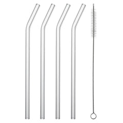Forma Professional Clear Bent Glass Straw - Borosilicate, with Brush - 7 3/4'' - 10 count box