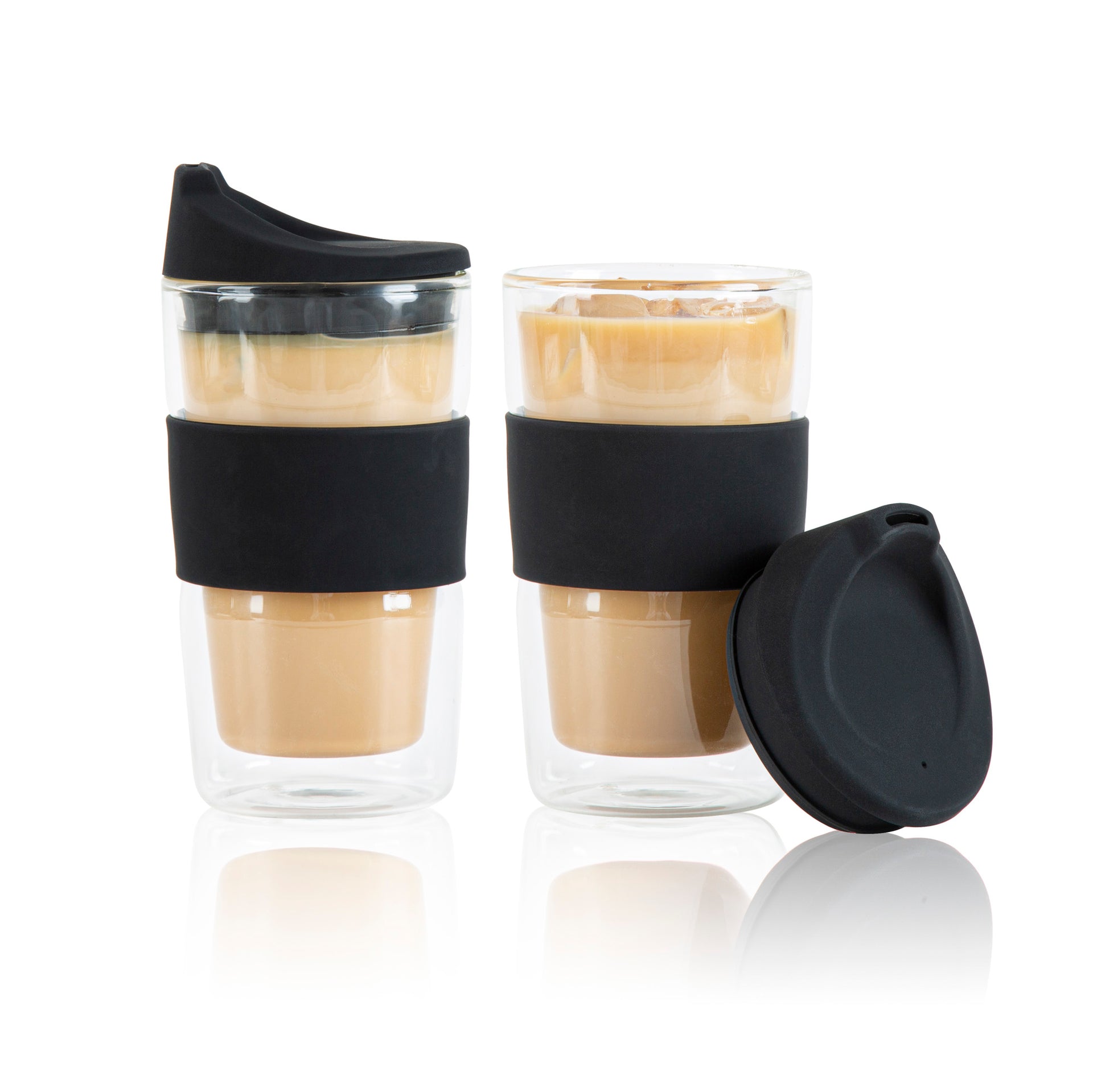 Forma Professional 12 oz Glass Travel Mug - Double Wall, Borosilicate, with Black Lid and Sleeve - 1 count box