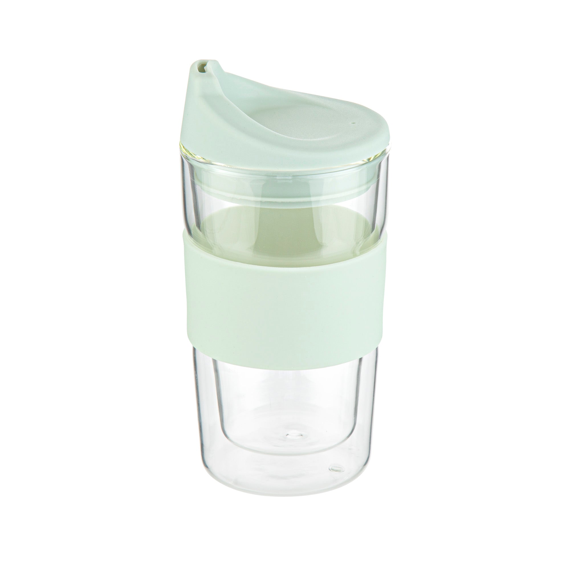 Forma Professional 12 oz Glass Travel Mug - Double Wall, Borosilicate, with Mint Green Lid and Sleeve - 10 count box