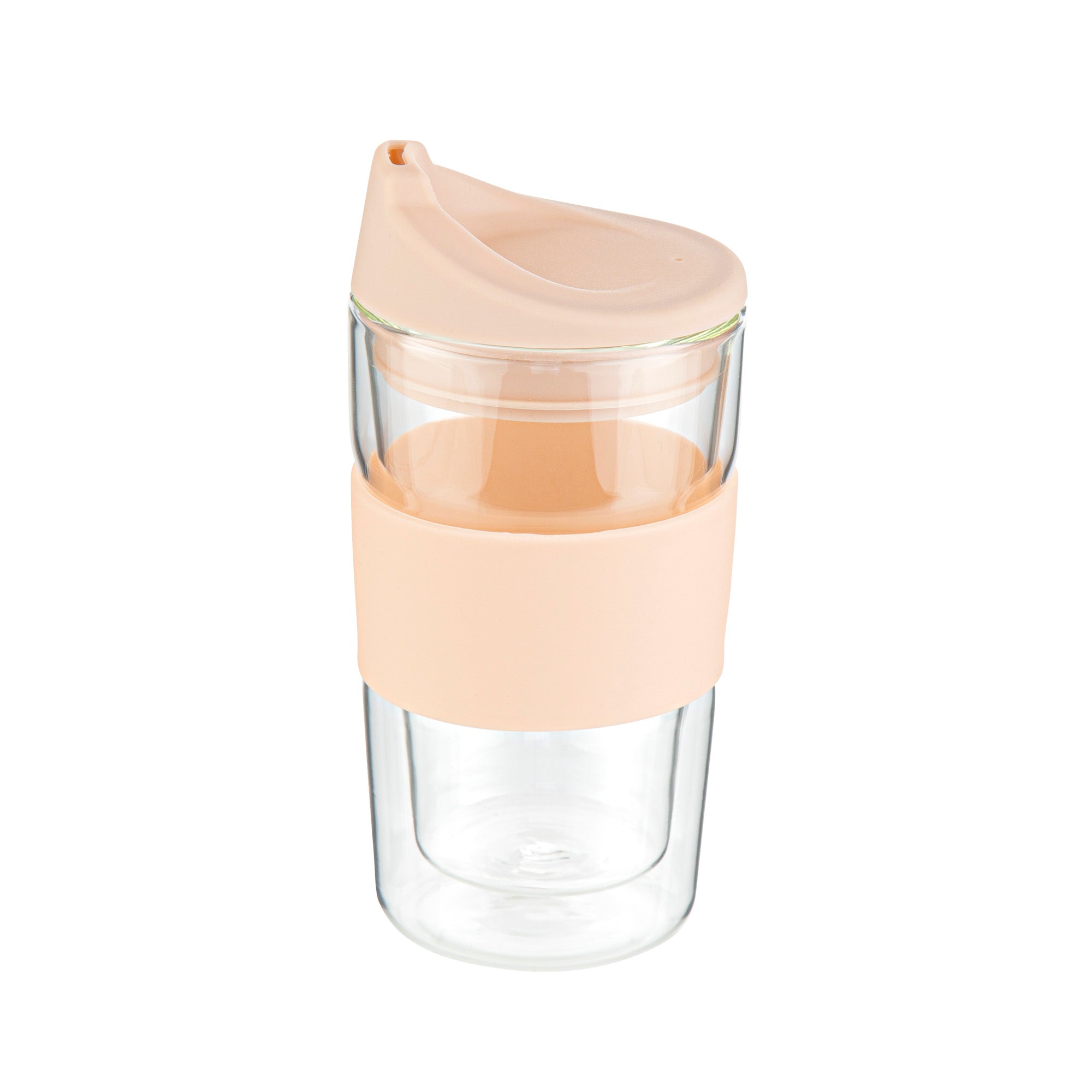 Forma Professional 12 oz Glass Travel Mug - Double Wall, Borosilicate, with Tan Lid and Sleeve - 10 count box